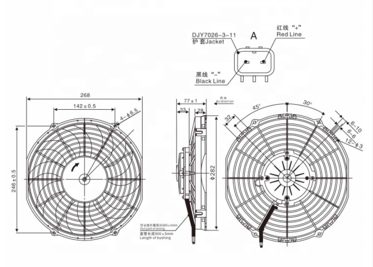 24V 10inch Brushed DC Condenser Fann Sunlight Motor